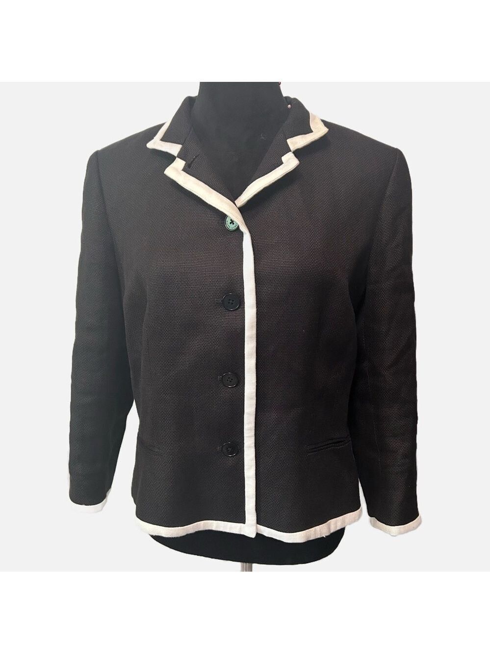 Lauren Ralph Lauren Women’s Linen Blazer Black White Career Office Lined